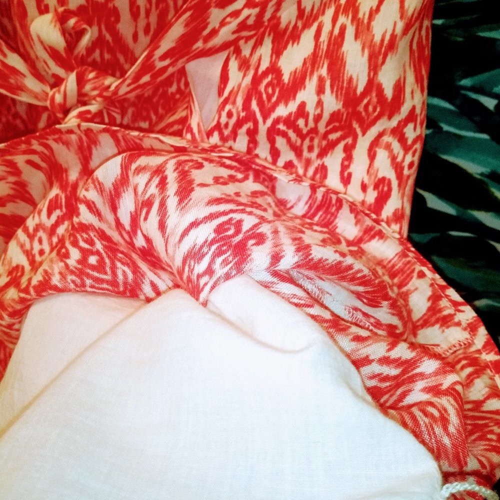 Cynthia Rowley Red & Cream Ikat Print Sleeveless Linen Dress Sz 10 NWT - Picture 9 of 11